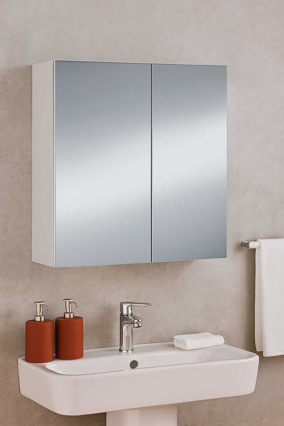 Ancini 600mm White and Mirrored 2-Door Wall Mounted Bathroom Cabinet Stylish Space-Saving Storage