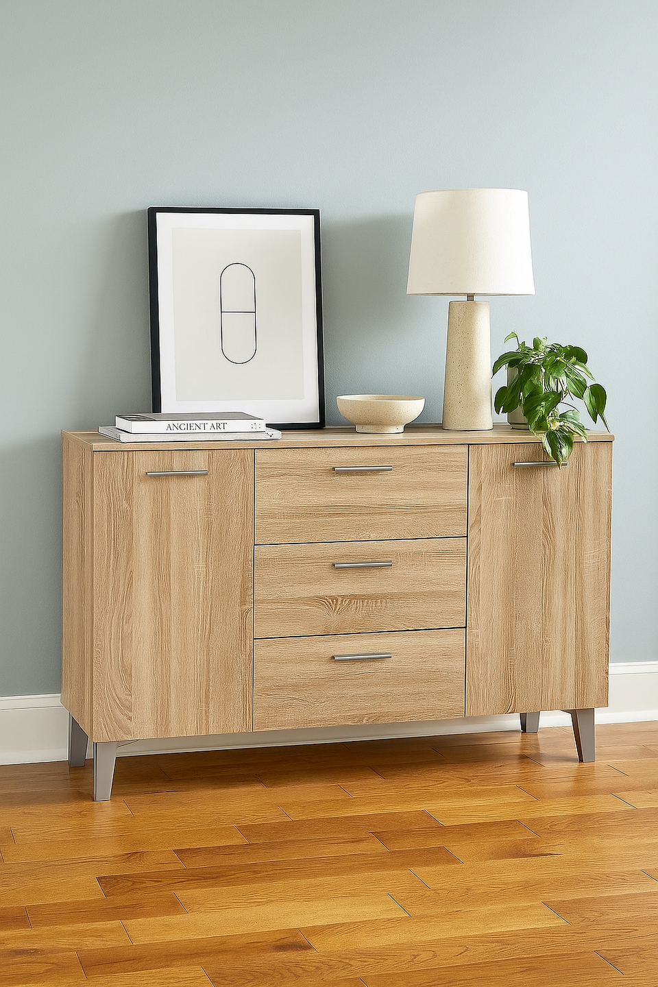 Morire Large Wide 2 Doors and 3 Drawer Sideboard- Oak Effect - Lavish Kitchen Isle