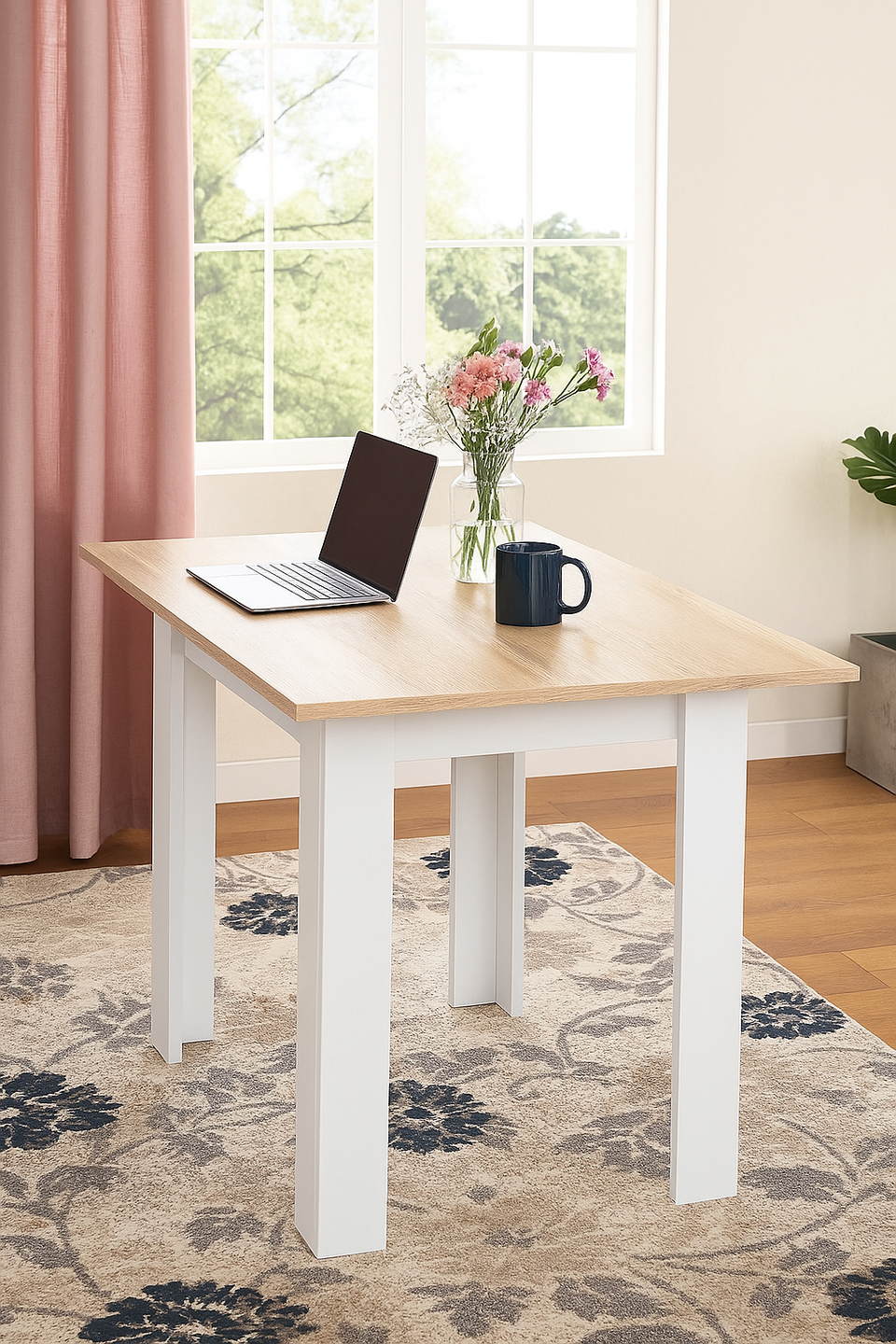 Lavish Kitchen Isle Ridge extending dining table with white and light oak effect finish in a modern kitchen setting