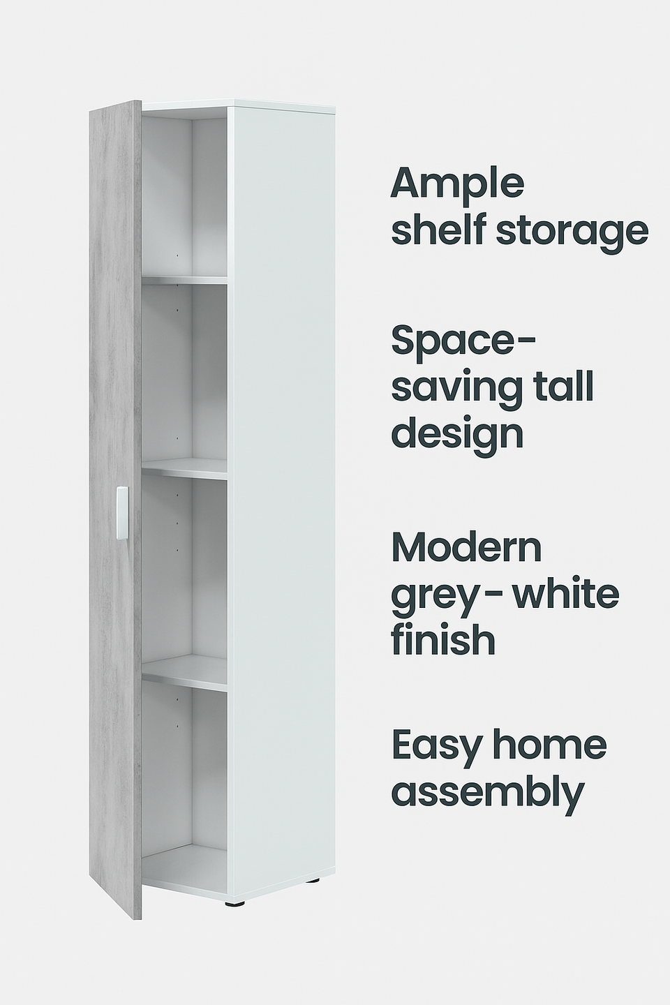 Narrow Grey & White 1 Door Utility Storage Cupboard 41cm Wide with Shelving for Home or Office