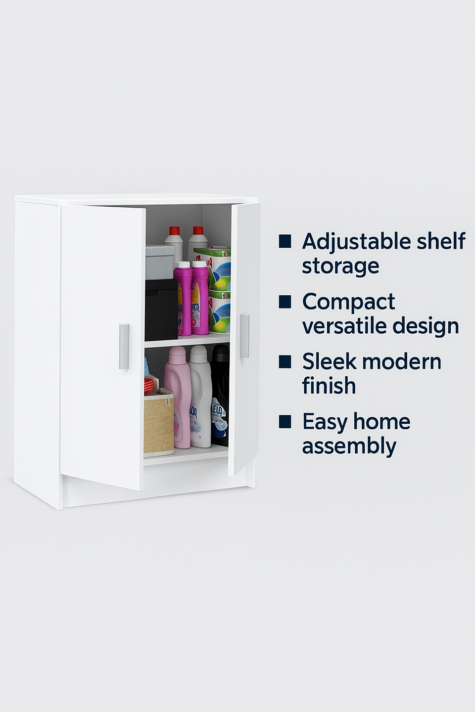 White 59cm Wide 2-Door Universal Storage Cupboard – Compact Modern Cabinet
