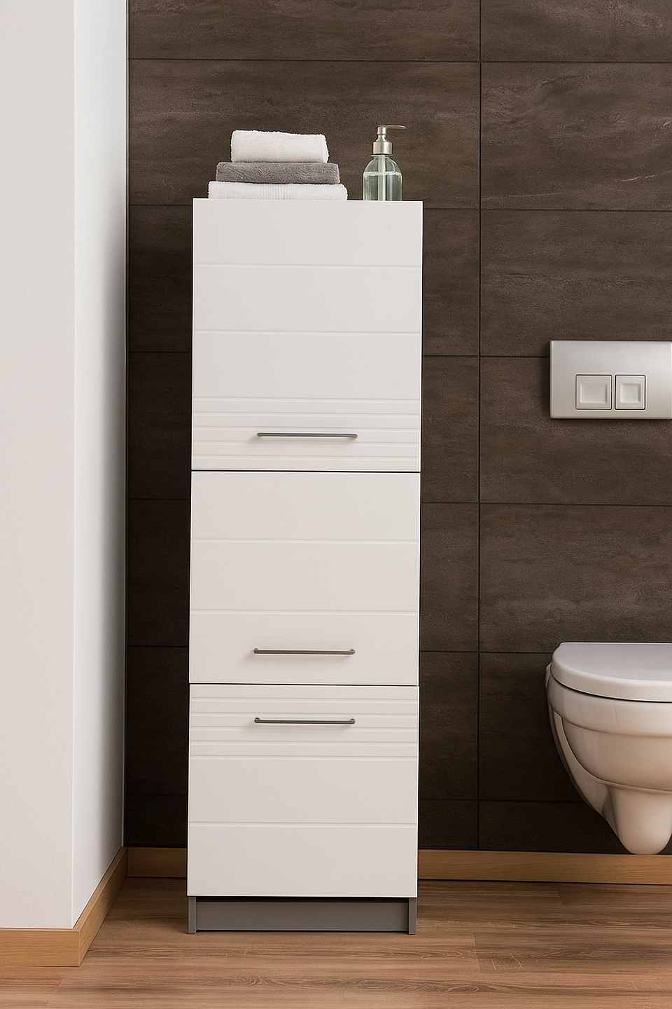 Harbour White High Gloss And Grey Tall 60cm 3 Door Kitchen Larder Unit Pantry Cupboard