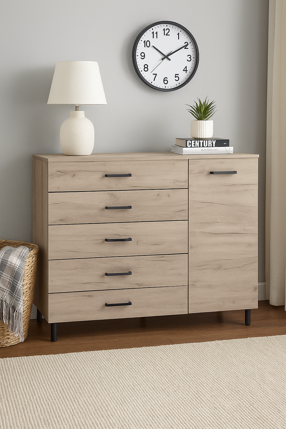 Bliss Oak Effect 1 Door 4 Drawer Sideboard Storage Unit