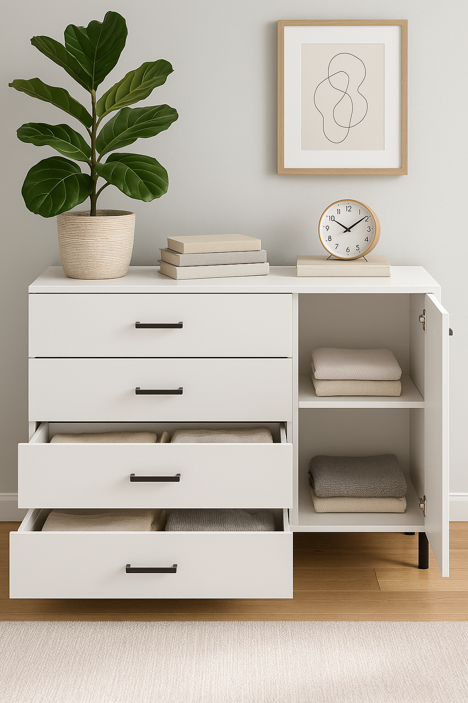 Bliss White 1 Door 4 Drawer Sideboard Storage Unit