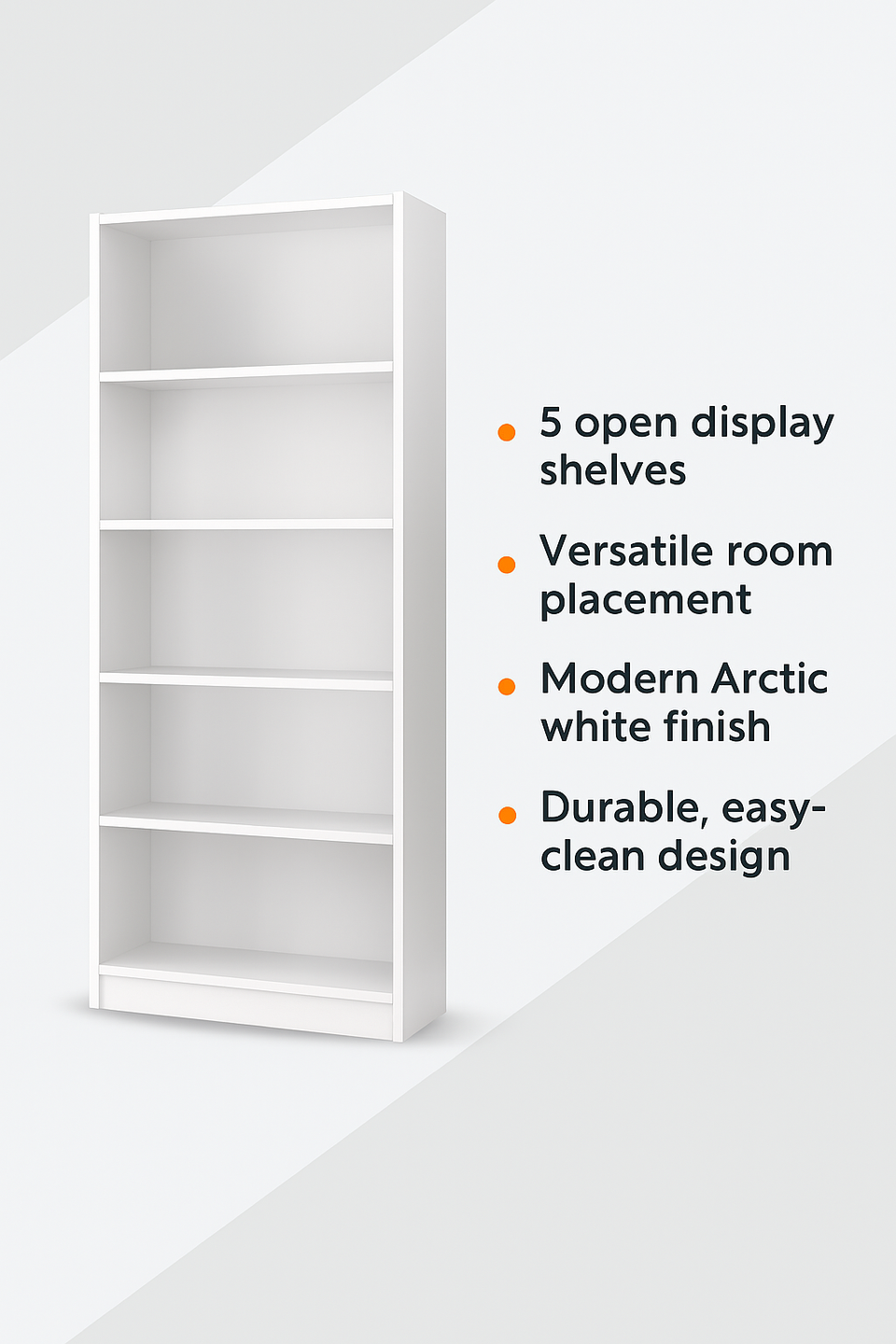 Ecoked Large Arctic White Shelving Storage Bookcase Unit 5 Tier Open Book Shelves for Modern Home or Office