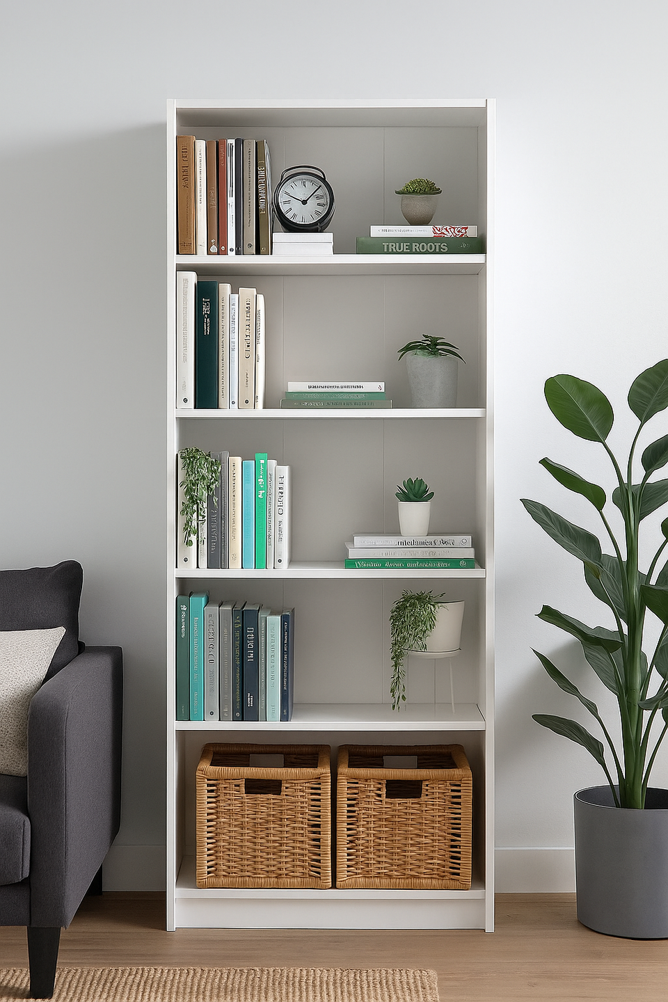Ecoked Large Arctic White Shelving Storage Bookcase Unit 5 Tier Open Book Shelves for Modern Home or Office