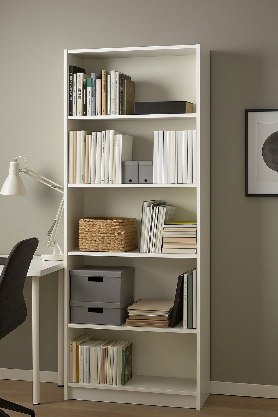 Lavish Kitchen Isle Ecoked Large Arctic White 5-Tier Shelving Bookcase for modern home or office storage and organization