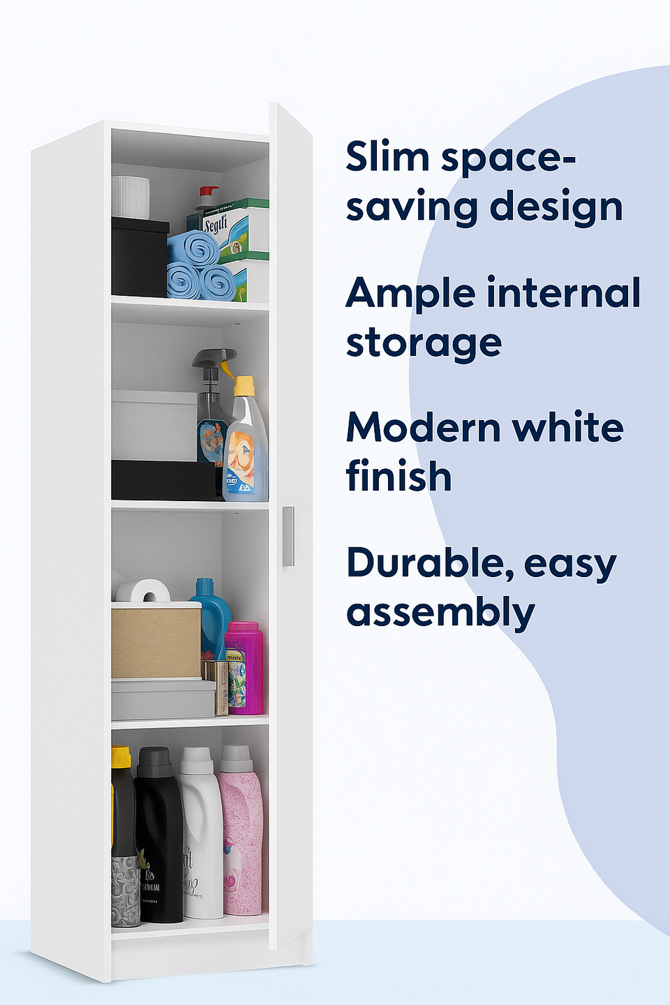 Multi Tall White Shoe Storage Cupboard 59cm Wide 2 Door Utility Cabinet with Internal Shelves
