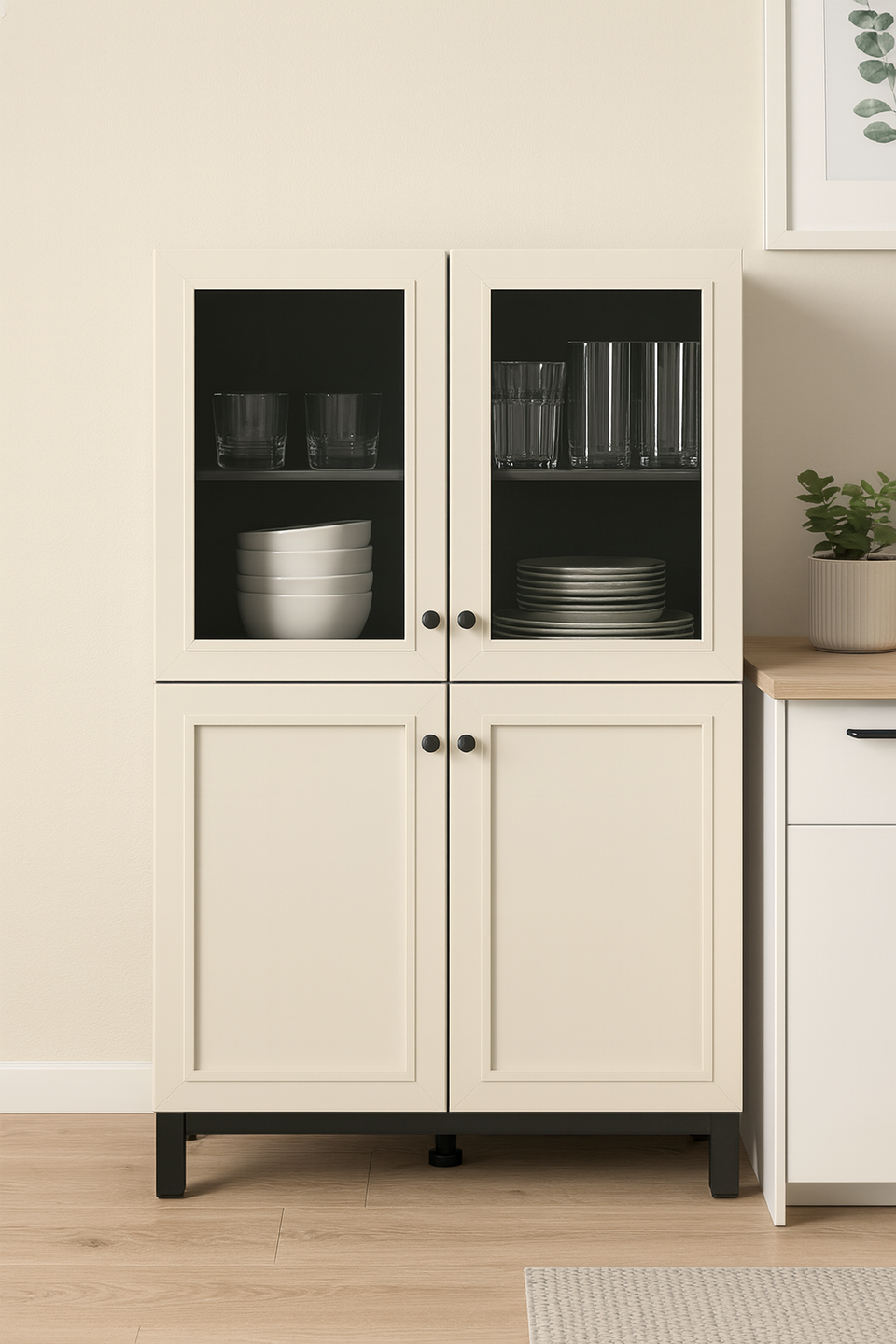 Cashmere Taupe Display Cabinet – 4 Doors and 6 Shelves