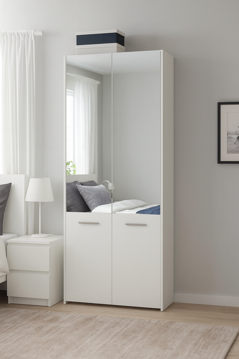 Tall White Mirrored Shoe Storage Cabinet – Holds 50 Pairs