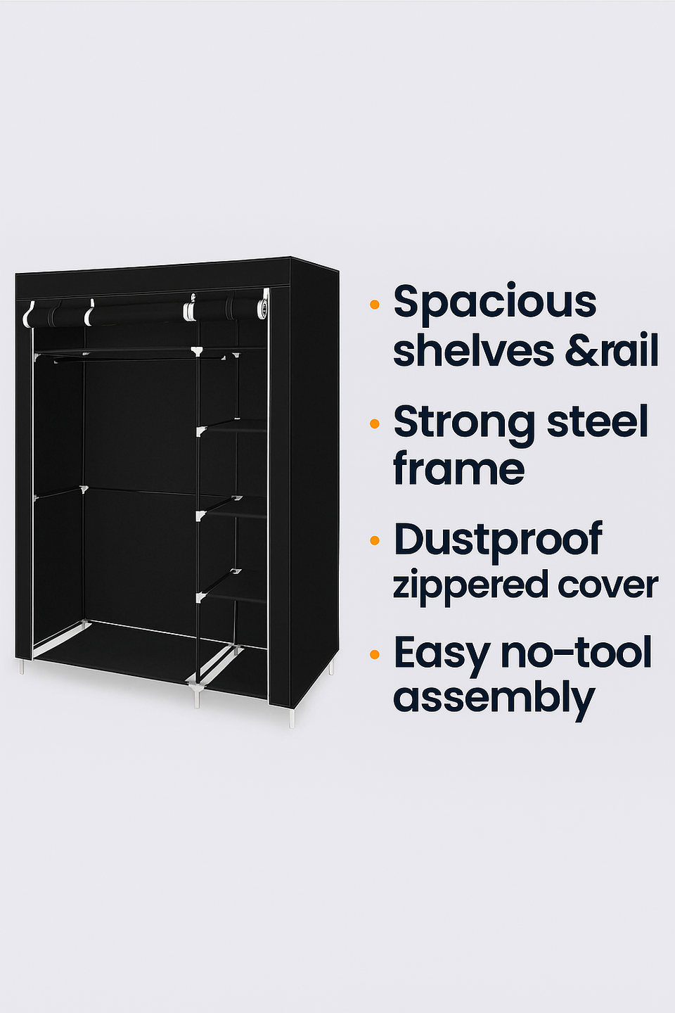 69" Portable Clothes Closet Non-Woven Fabric Wardrobe Double Rod Storage Organizer Black