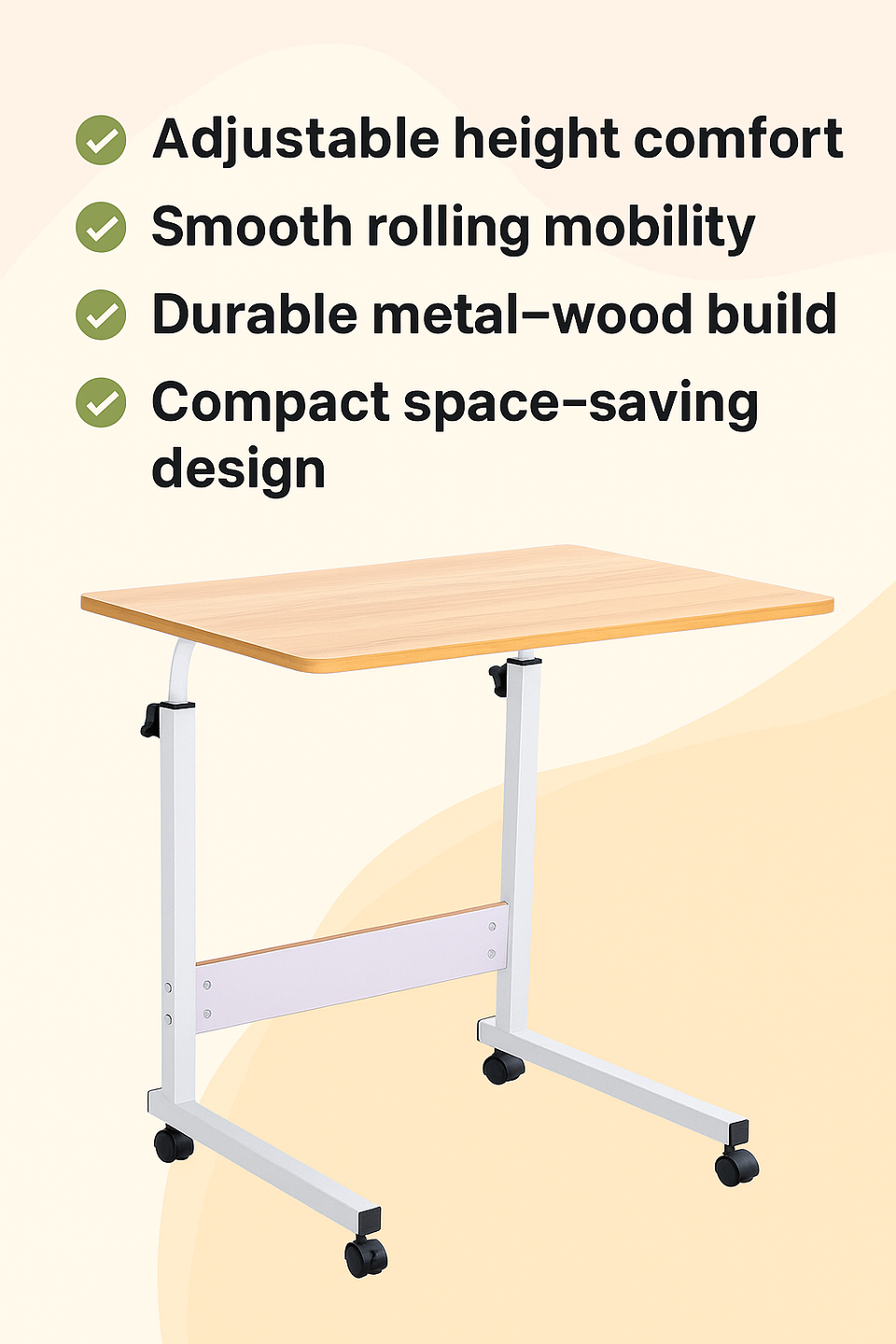 Mobile Over Bed Chair Table Hospital Overbed Height Adjustable Laptop Tray Stand