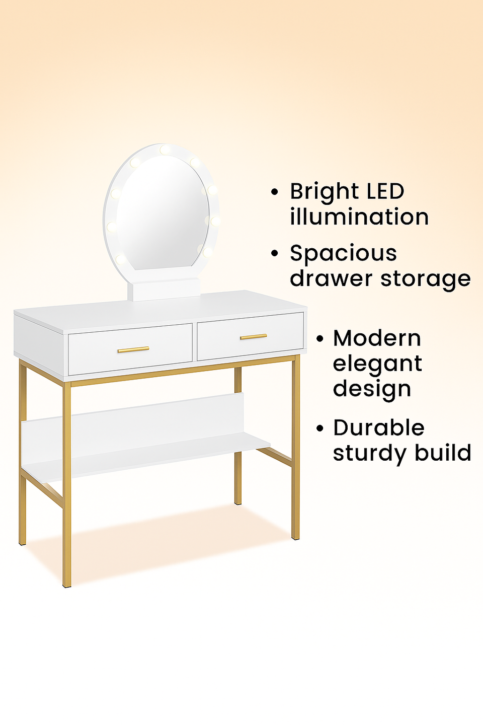 Dressing Table /Makeup Table- White and Gold