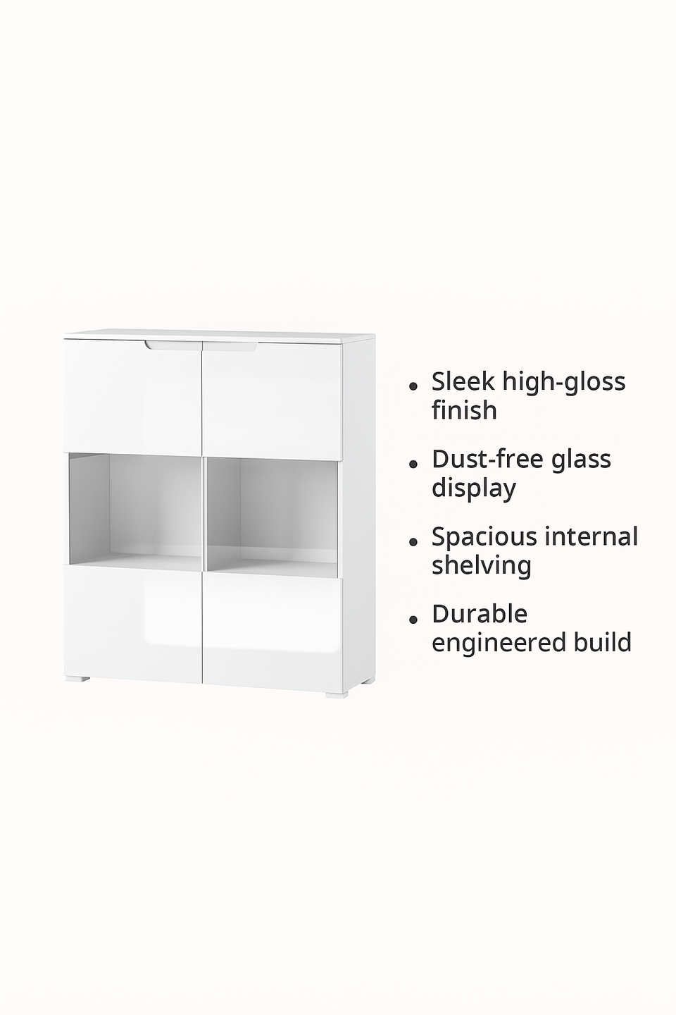 Lavish Kitchen Isle Arctic Elegance white gloss display cabinet with glass doors and shelves for living and dining room storage