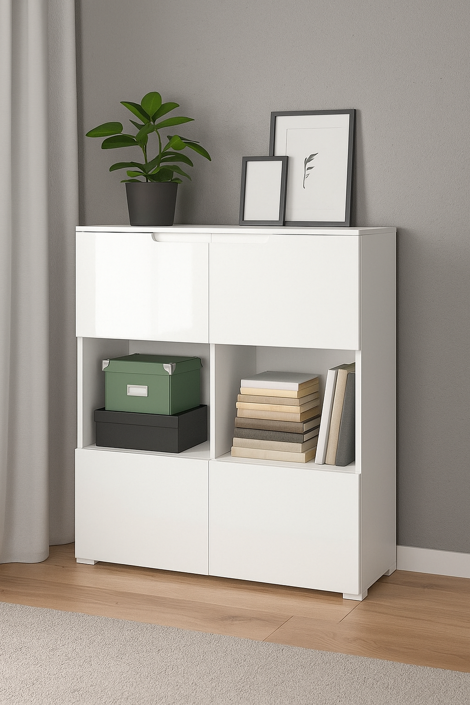Lavish Kitchen Isle Arctic Elegance white gloss display cabinet with glass doors and shelves for living and dining room storage