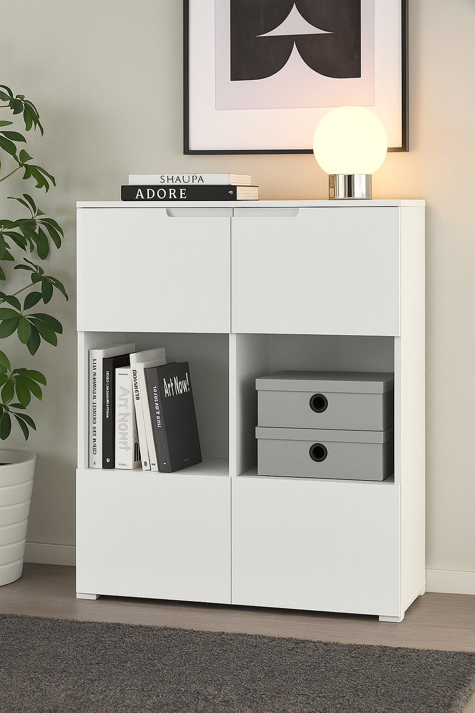 Lavish Kitchen Isle Arctic Elegance white gloss display cabinet with glass doors and shelves for living and dining room storage
