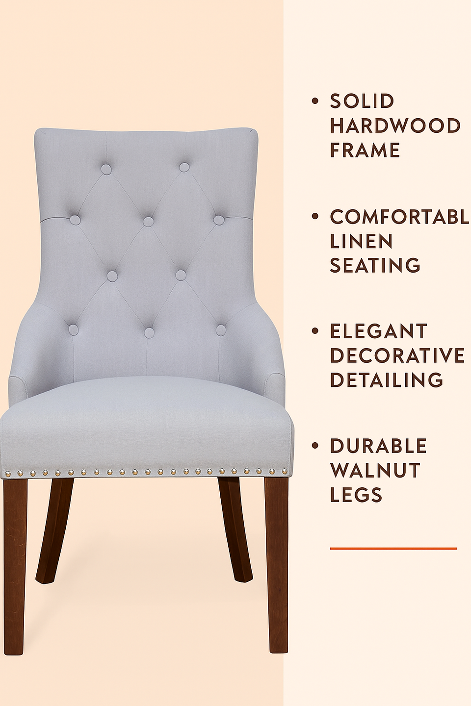 Walnut Accent Narrow Back Upholstered Dining Chair - Grey (Pack Of Two)