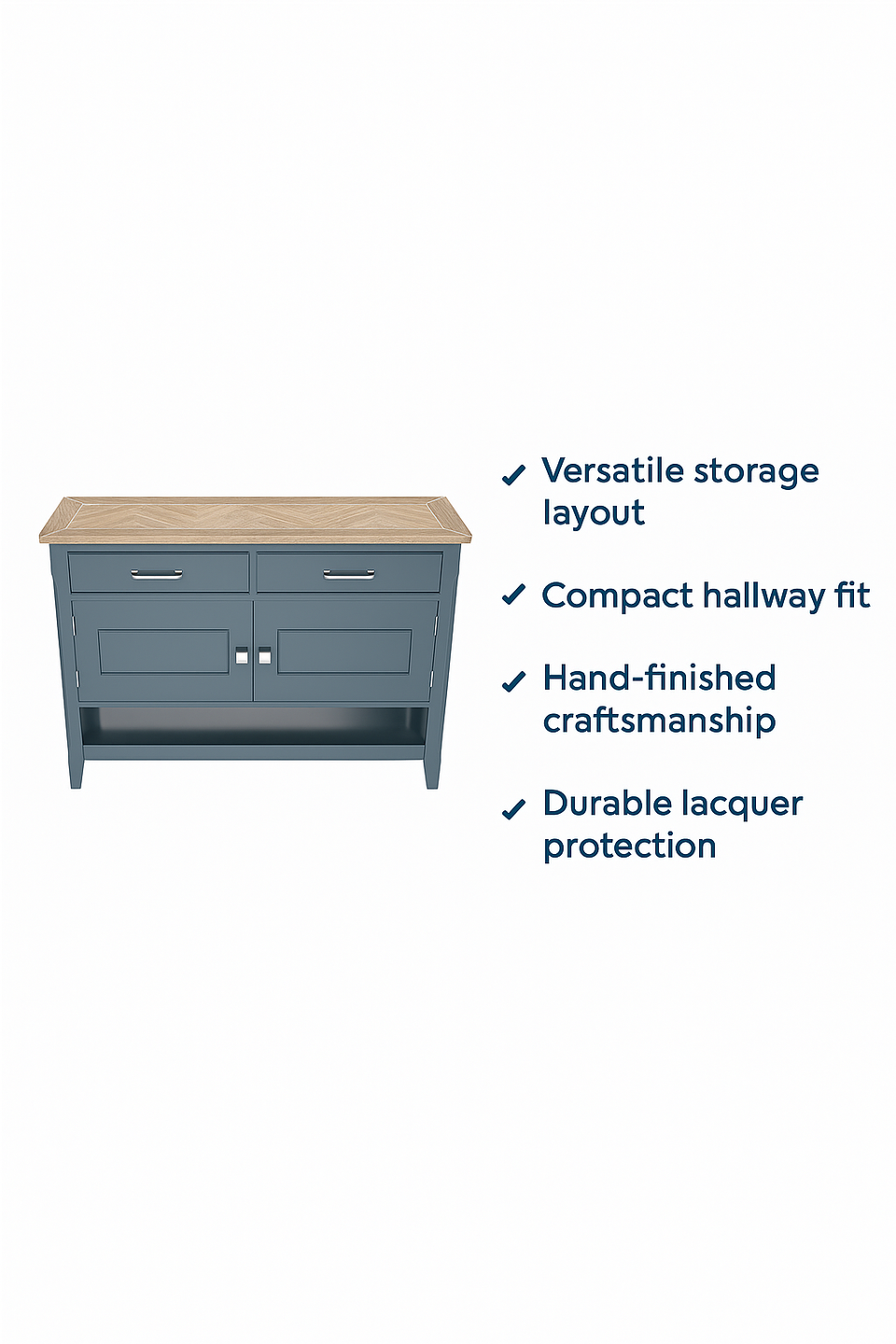 Baumhaus signature blue small sideboard with elegant design and storage compartments, ideal for hall or console use.