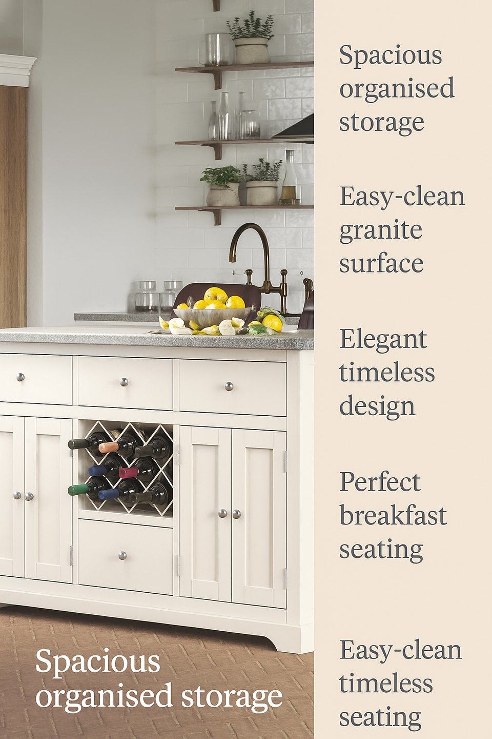 Baumhaus Cream Kitchen Island With Grey Granite Worktop