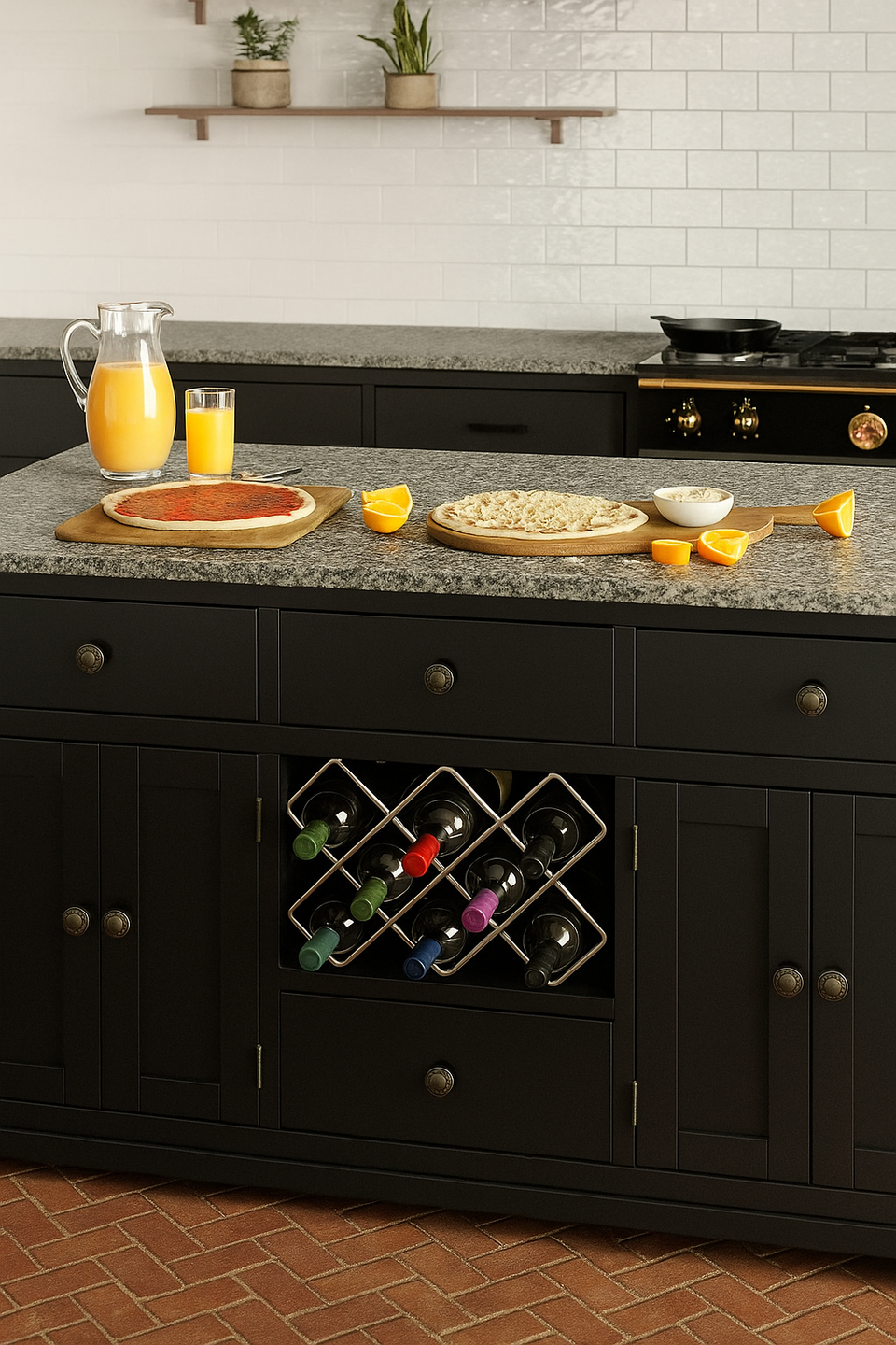 Baumhaus Black Kitchen Island with Grey Granite Worktop
