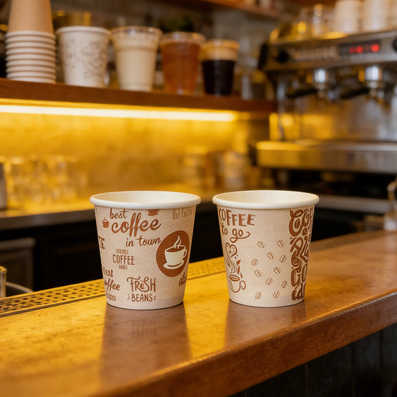 Set of 100 kraft paper espresso cups by Lavish Kitchen Isle, 2.5oz disposable coffee cups for hot beverages.