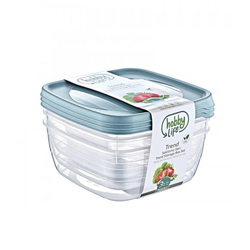 Set of three square plastic food storage containers by Lavish Kitchen Isle in various colors, ideal for kitchen organization.