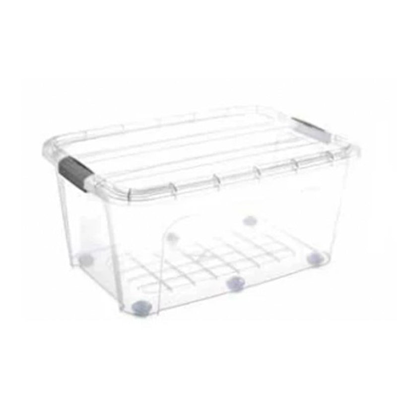 Lavish Kitchen Isle 75L clear plastic storage box with 6 wheels, click lid, stackable design for home and office organization