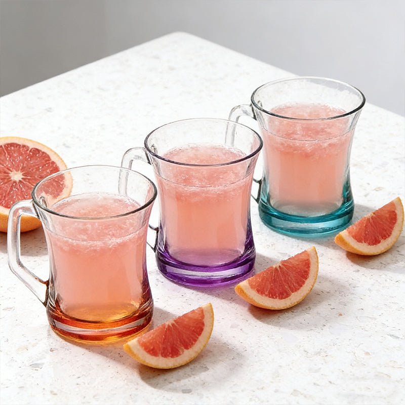 3PCS Zen Coral 225cc Glass Tea Cups – Durable Clear Glass Mugs