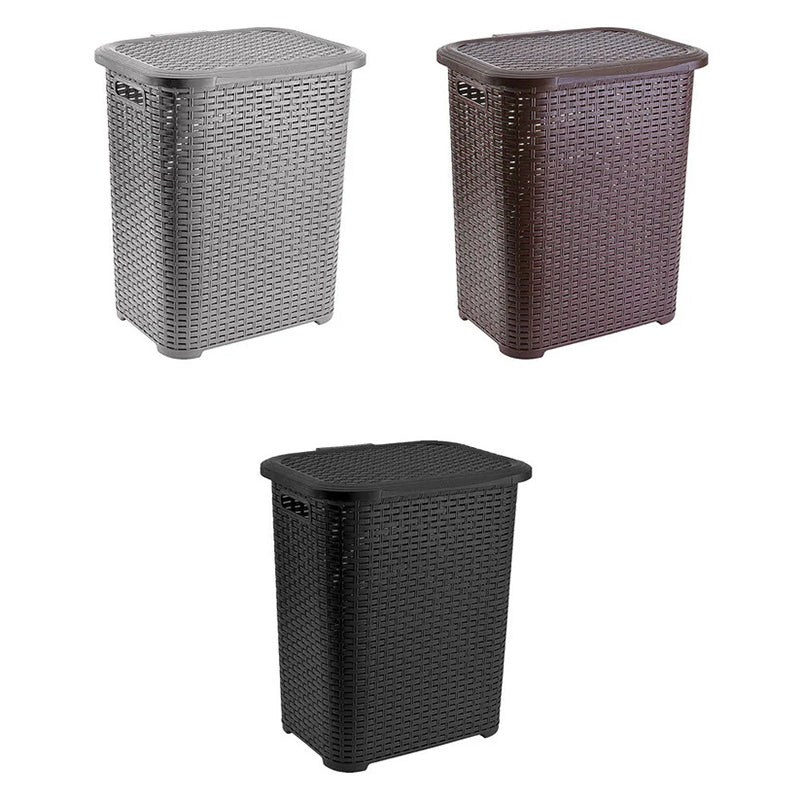 45L Plastic Rattan Laundry Basket with Lid – Random Colours