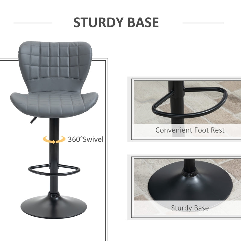 Set of 2 Bar Stools Adjustable Height Swivel Bar in PU Leather