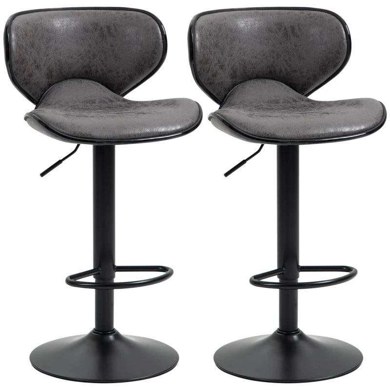 Set of 2 Adjustable PU Leather Bar StoolsHome Bar, Kitchen, Café Counter Stools Armless with Footrest Bar Stools  Swivel Seat