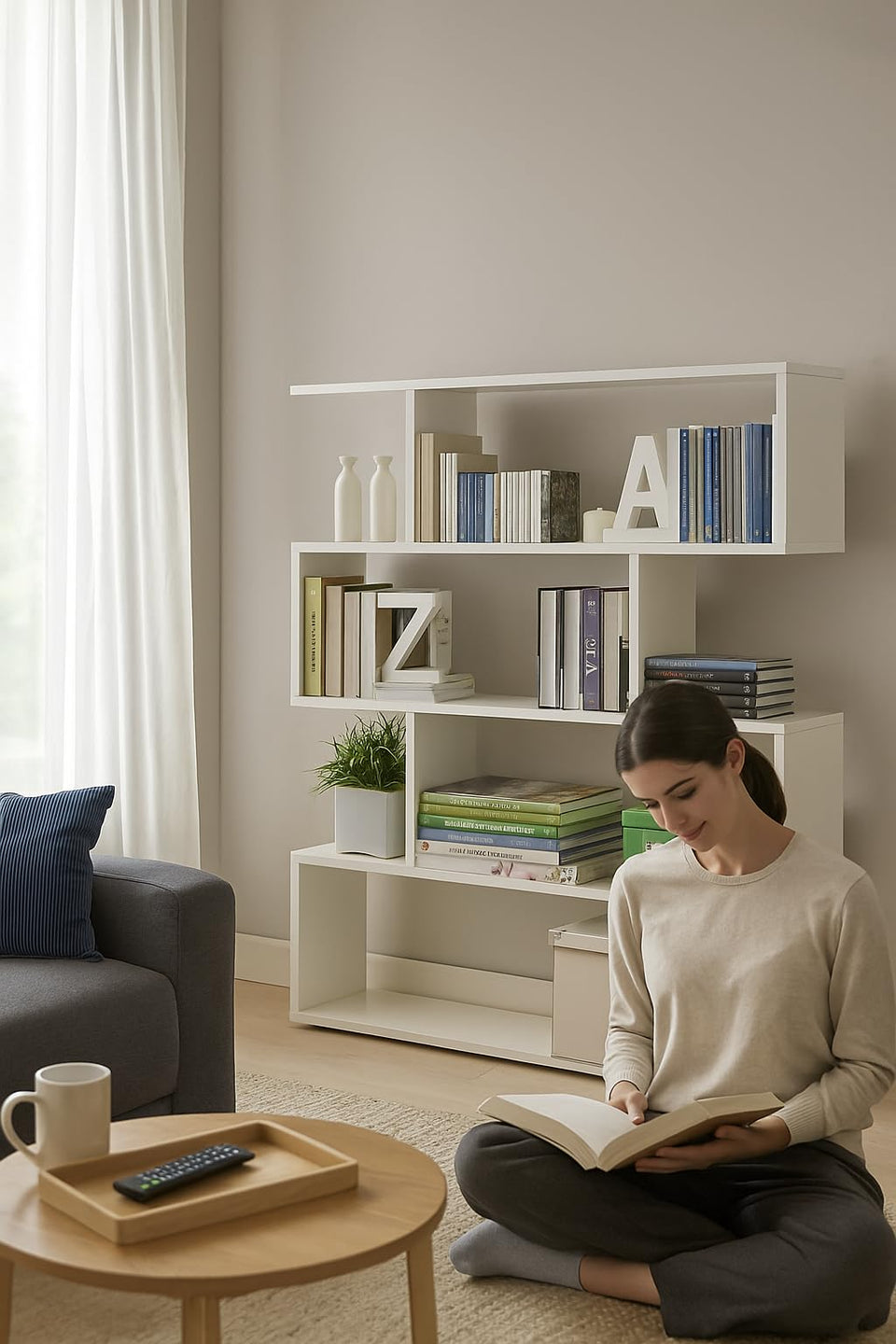 SHA White Gloss 3-Tier Shelving Storage Bookcase Unit – Modern Short Book Shelves for Compact Spaces - Lavish Kitchen Isle