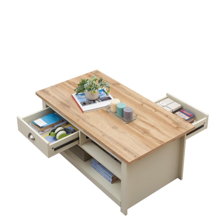 Ite 3 Piece Living Room Set 2 Door TV Unit, 1 Door Sideboard, 2 Drawer Coffee Table - Cream & Oak Effect