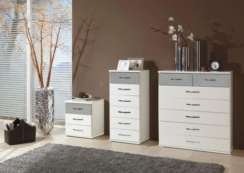 Concrete Grey & White Narrow Chest of Drawers – 6 Drawer Tall Bedroom Storage