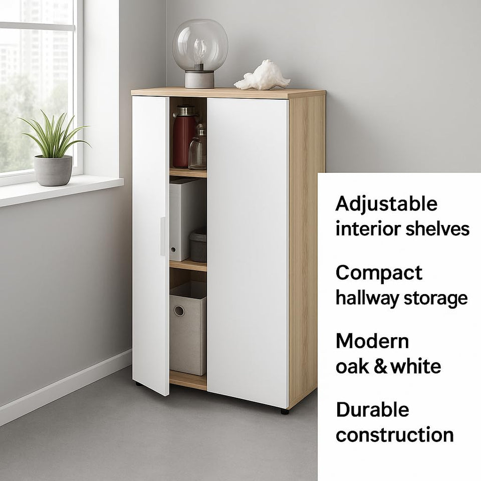Oak and White Storage Cupboard with 2 Shelves and 2 Doors