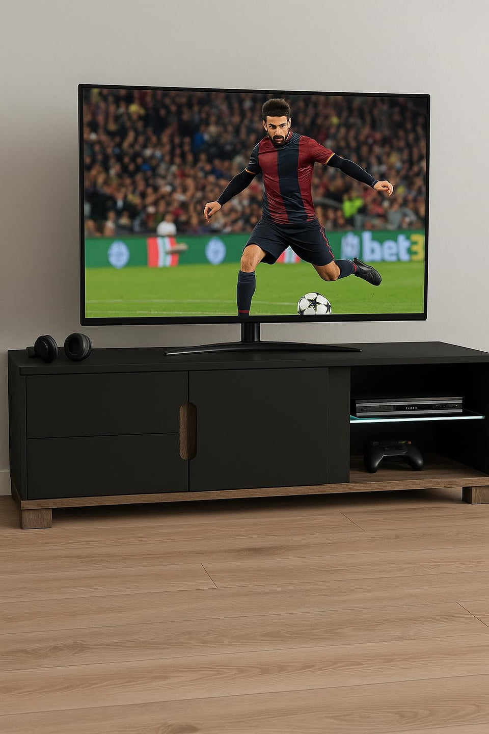Taurl Black Gloss TV Stand Cabinet with LED Lights Modern Entertainment Unit, 139cm Wide