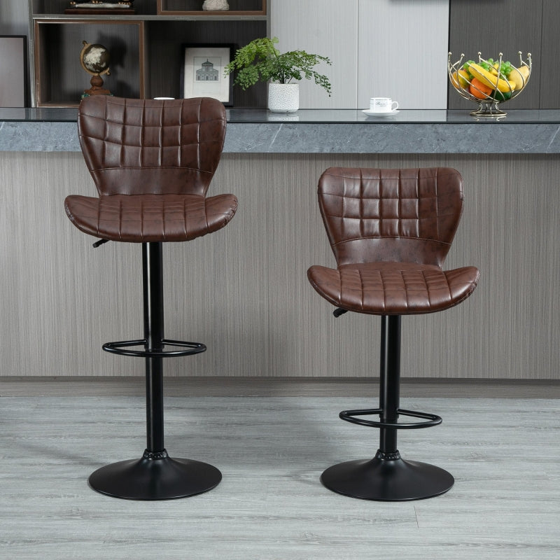 Set of 2 Bar Stools Adjustable Height Swivel Bar in PU Leather