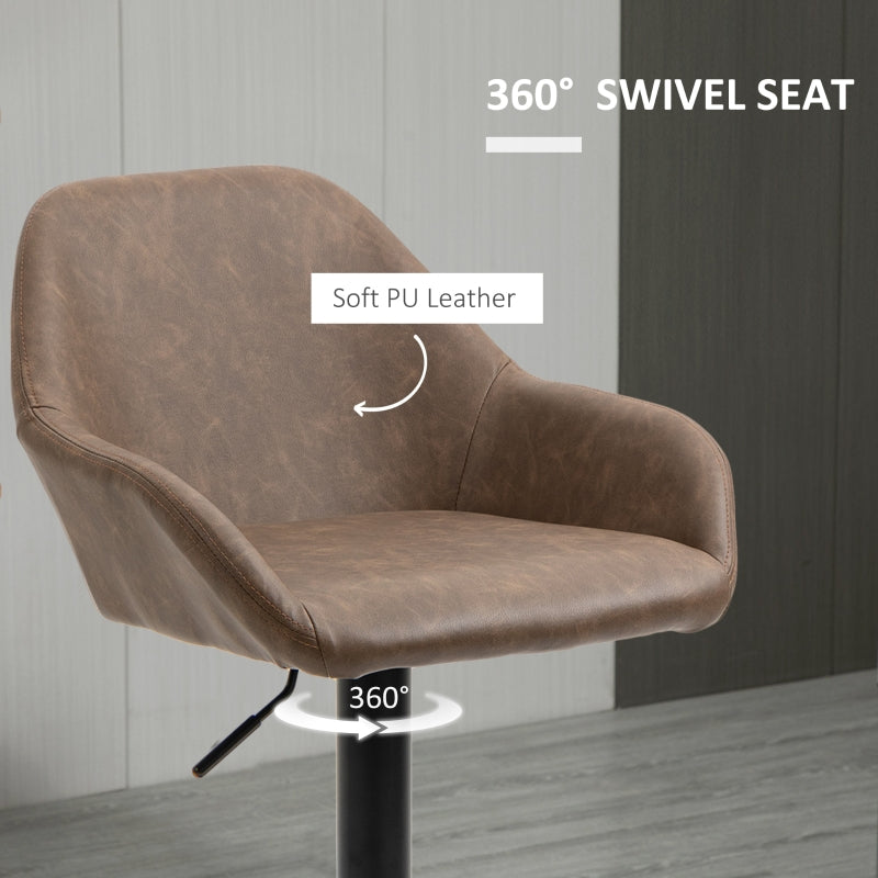 Set of 2 Adjustable Bar Stools – PU Leather, Swivel & Gas Lift Design