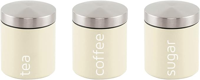 Airtight Food Canister Set 3 Piece Silk White Tea Coffee Sugar Canisters Jars