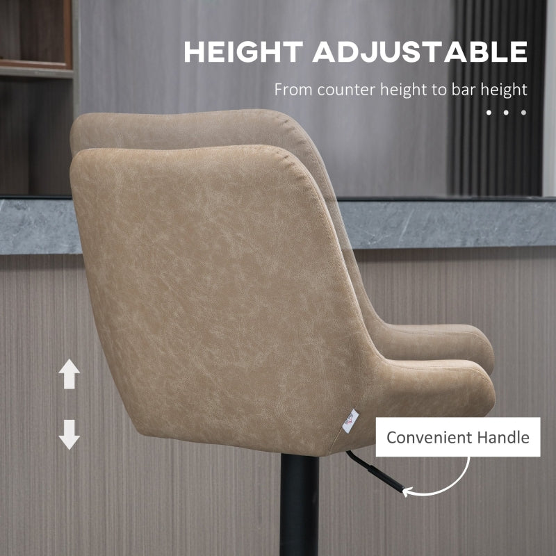 Set of 2 Upholstered Retro Bar Stools with Adjustable Swivel and Back