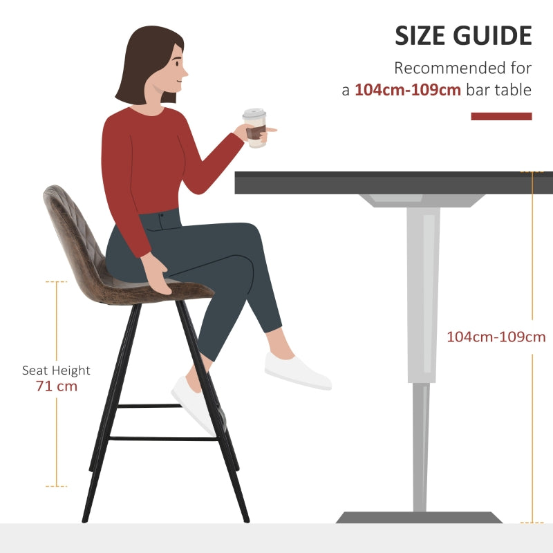 Set Of 2 Bar Stools Vintage Microfiber Cloth Padded Home Bar Cafe Kitchen Chair Dark