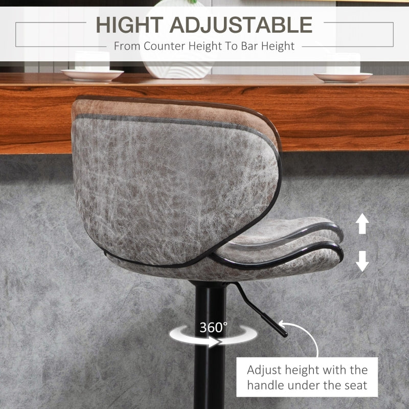 Set of 2 Adjustable PU Leather Bar StoolsHome Bar, Kitchen, Café Counter Stools Armless with Footrest Bar Stools  Swivel Seat