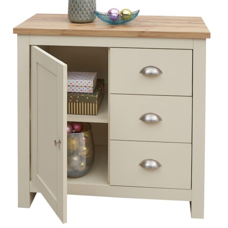 Ite 3 Piece Living Room Set 2 Door TV Unit, 1 Door Sideboard, 2 Drawer Coffee Table - Cream & Oak Effect