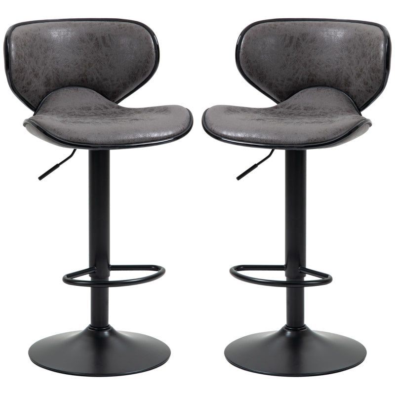 Set of 2 Adjustable PU Leather Bar StoolsHome Bar, Kitchen, Café Counter Stools Armless with Footrest Bar Stools  Swivel Seat