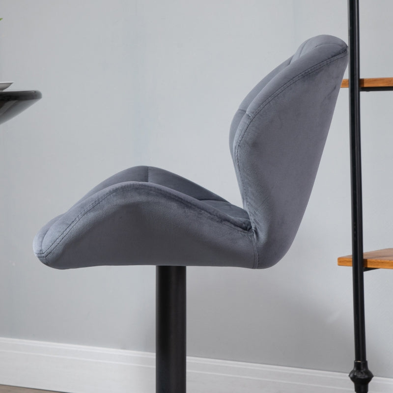 Set of 2 Dark Grey Adjustable Swivel Bar Stools | Upholstered Kitchen Counter Stools with Back for Home Bar and Café