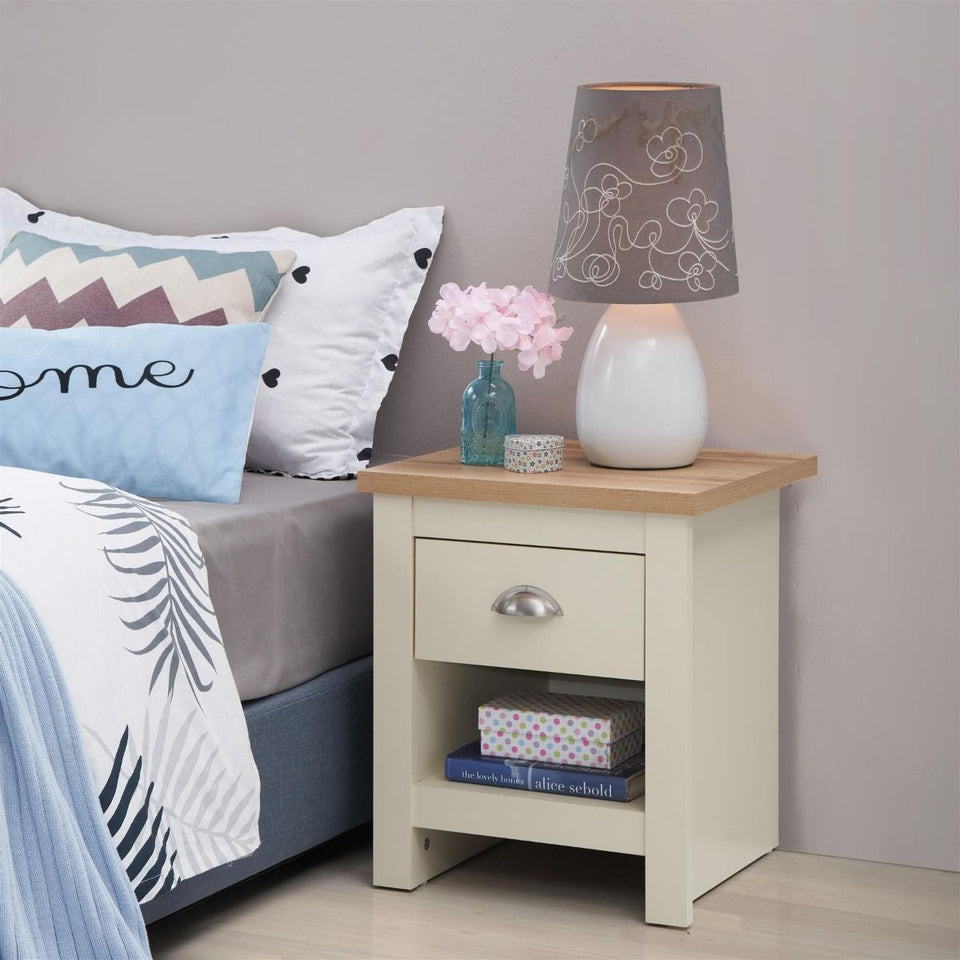 Ite 2 Piece Bedroom Set (3+4 Chest of Drawers, 1 Drawer Bedside Table) Cream & Oak Effect
