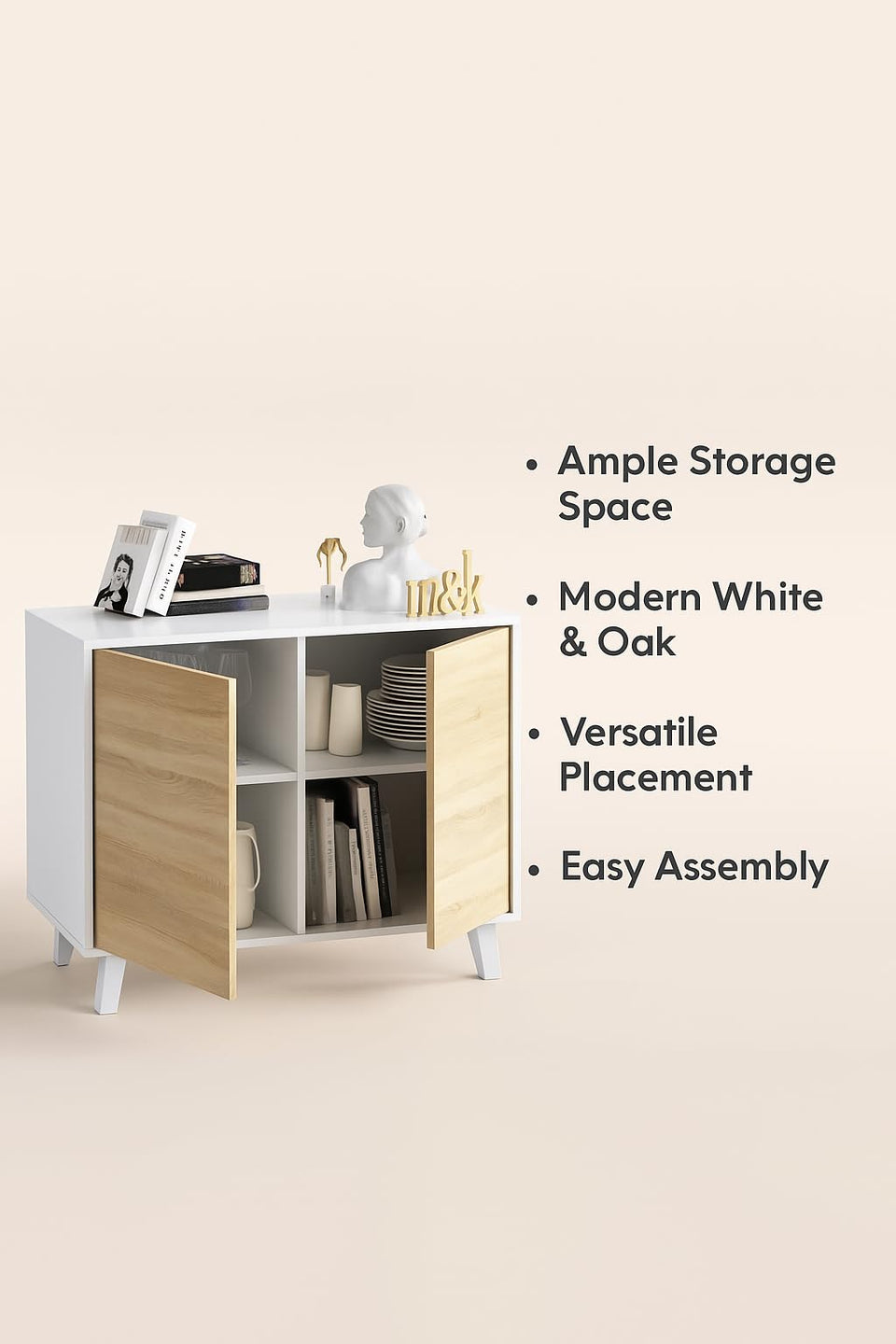 White Sideboard with Oak Effect - Lavish Kitchen Isle