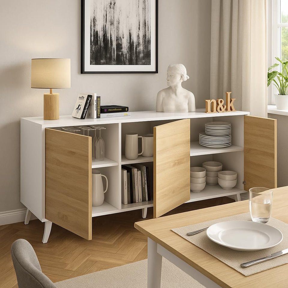 White Sideboard with Oak Effect