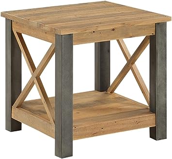 Baumhaus Urban Elegance reclaimed lamp table with wooden finish and metal accents, standing on a neutral background.