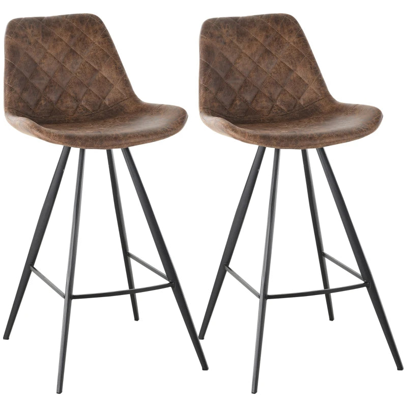 Set Of 2 Bar Stools Vintage Microfiber Cloth Padded Home Bar Cafe Kitchen Chair Dark